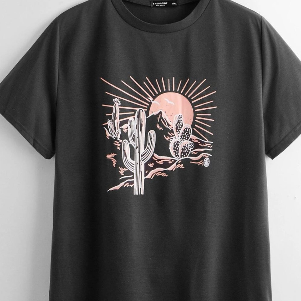 Shein Plus Size Sun & Cactus Print Tee